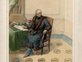 Grafika przedstawiająca Stanisława Staszica podczas pisania